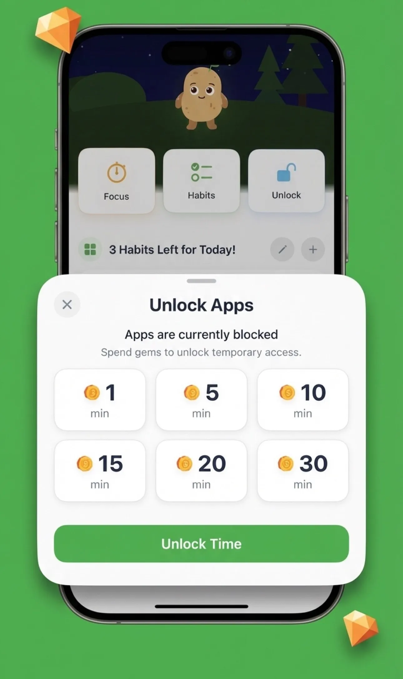 Use gems to unblock apps — Spudy app